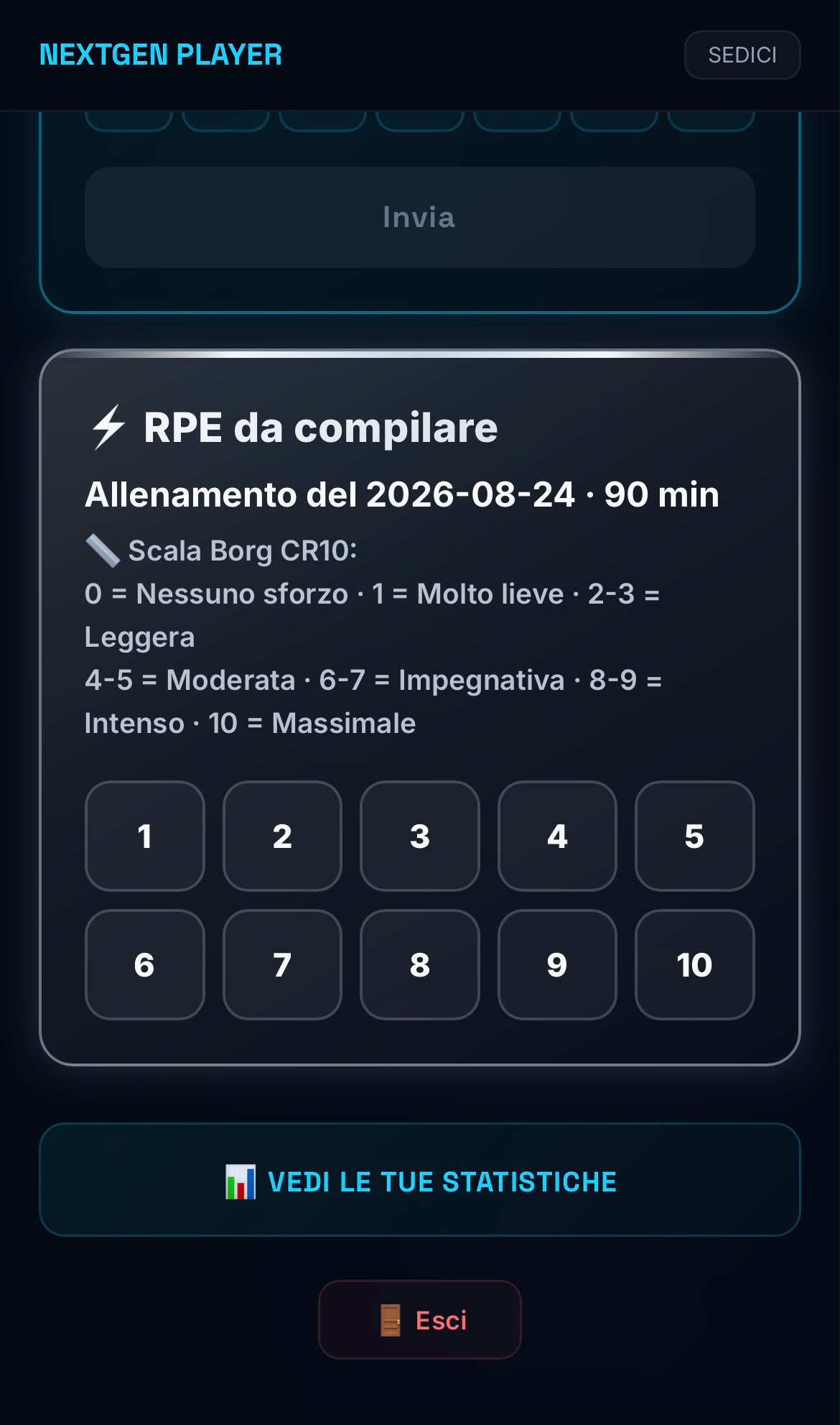 RPE e benessere su WebApp Player